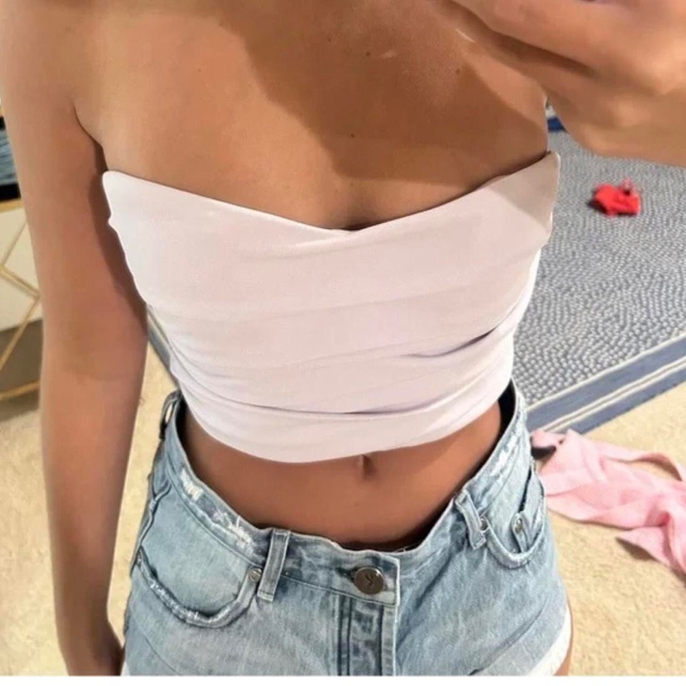 Zara Purple Lavender Ruched Crop Bustier Corset Tube Top Shirt Blouse Strapless